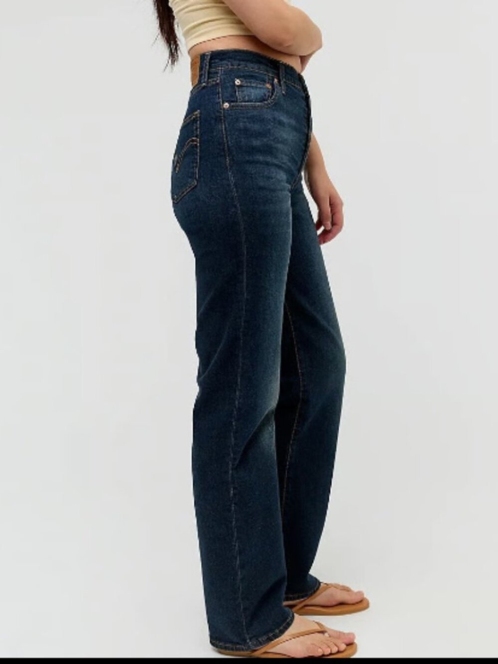 FREE PEOPLE LEVIS RIBCAGE STRAIGHT FIND THEM DARK WASH JEANS FULL LENGTH $140 27